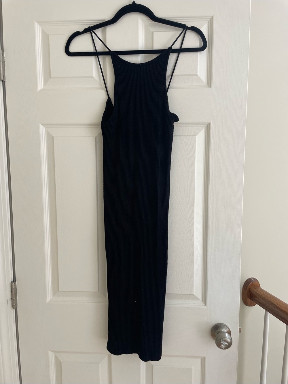 Topshop Black Ribbed Midi Slip Dress with Spaghetti Straps